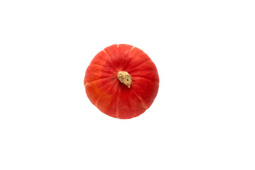 Autumn composition. Pumpkin isolated on white background. Template mockup fall, halloween, harvest thanksgiving concept. Flat lay, top view, copy space banner.
