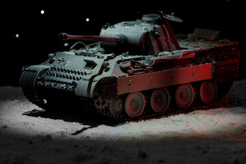 Model of the German Panther medium tank in winter camouflage in the snow
