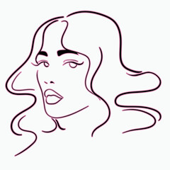 vector linear illustration of a female face with curly hair. minimalistic drawing symbol for beauty services. cosmetics and hair salon design.