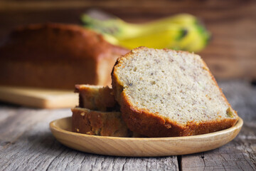 Homemade banana cake. Healthy dessert. Cake with natural fiber.