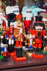 Wooden toy soldiers, nutcrackers and Christmas decorations