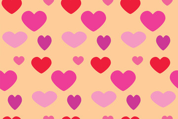 Seamless pattern with pink hearts on light creamy board. Love concept. Design for packaging and backgrounds. Valentine's day spirit. Print for textile, clothes and design. Jpg file