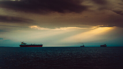 oil tanker at sunset,Thessaloniki,Greece