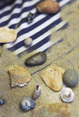 background of stones, shells and vests close-up