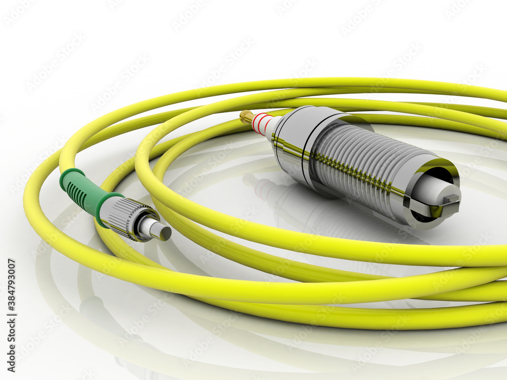 Poster 3d rendering technology spark plug with cable
