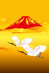 富士山と鶴