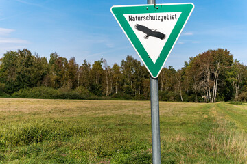 nature reserve sign board in pfrunger wilhelmsdorfer ried