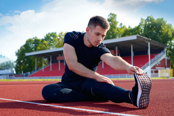 Portrait of a fitness man doing stretching exercises