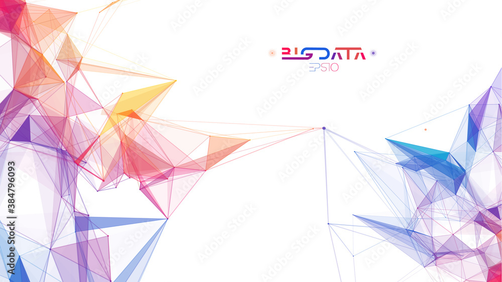Poster big data analytics blockchain technology background. colorful triangle particles background. eps 10.