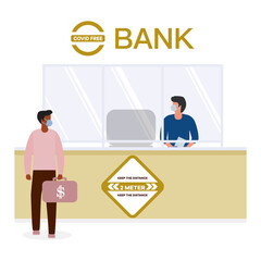 Social distancing People Bank New normal Distance