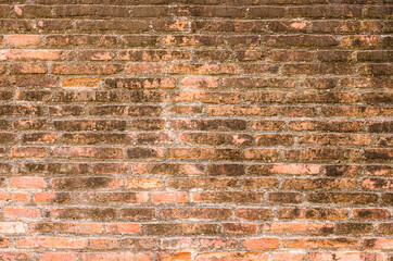 texture of old red brick wall  in horizontal view