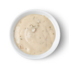 Bowl with mushrooms sauce