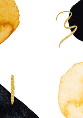 Abstract modern watercolor brush. Black, orange, red, gold, yellow watercolor Illustration isolated on white background. Wedding card. Minimal business card, poster, logo.