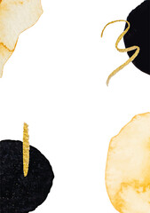 Abstract modern watercolor brush. Black, orange, red, gold, yellow watercolor Illustration isolated on white background. Wedding card. Minimal business card, poster, logo.