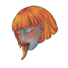 Cute face of a girl. Textural illustration of a female. Realistic woman face for creating fashion prints, postcard, wedding invitations, banners, arrangement illustrations, books, covers.