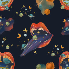 Space raster seamless pattern. Illustration can be used for wallpapers, pattern fills, web page backgrounds,surface textures. 
