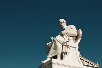 Fototapeta na wymiar Statue of the ancient Greek philosopher Plato in Athens, Greece, October 9 2020.