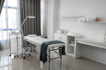 Light modern interior of a sterile cosmetology room