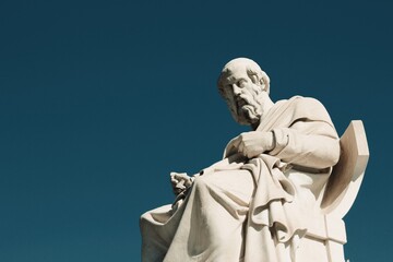 Statue of the ancient Greek philosopher Plato in Athens, Greece, October 9 2020.