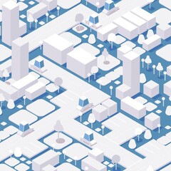 Day city seamless pattern on blue background. Vector tileable design