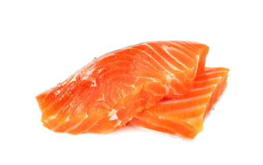 Piece of fresh salmon fillet sliced isolated on white background