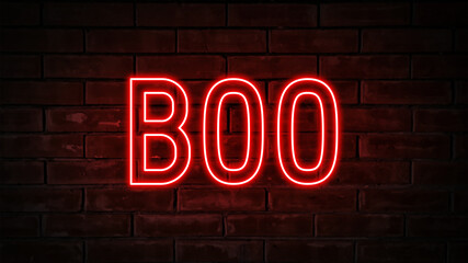 Obraz premium Boo - red neon light word on brick wall background