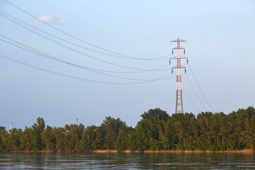 Ultra high voltage power line crossing a river