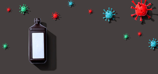 Alcohol bottle with viral epidemic influenza concept