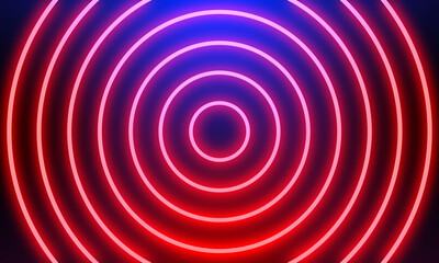 Abstract red neon light circles background.