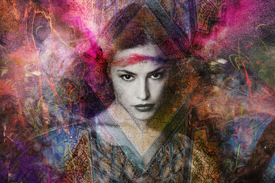 colorful creative woman portrait composite surreal concept