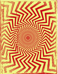 Vintage Poster with Radial Rays , Distress Texture, Grunge Border Frame and Halftone Dots . Sunbeams Retro Background . Vector 