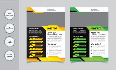 Modern Accounting Flyer Design Template.
Template Details:
 2 Color Version
Full Vector Eps file
Easy Customization and Editable
Size: A4 (210X297)
300 DPI resolutions