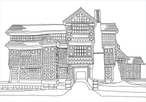 A Digital Drawing Of The Little Moreton Hall, An Elizabethan Era Tudor House, Near Congleton, In Cheshire