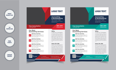Modern Accounting Flyer Design Template.
Template Details:
 2 Color Version
Full Vector Eps file
Easy Customization and Editable
Size: A4 (210X297)
300 DPI resolutions
