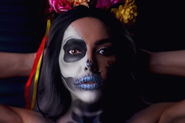 Spooky portrait of woman in halloween makeup