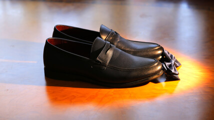 Accessories. Men's style. Set of groom shoes butterfly
