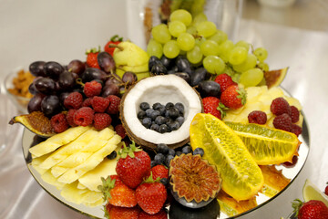 Delicious fruits on the buffet table.