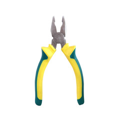Yellow and green Pliers on background.