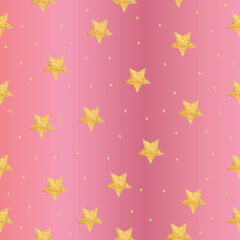 Fototapeta na wymiar Pink pattern with golden stars, scrapbooking and digital paper