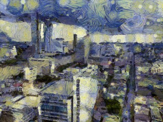 Bangkok city landscape Illustrations creates an impressionist style of painting.