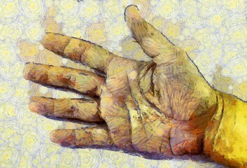 Man's hand Illustrations creates an impressionist style of painting.