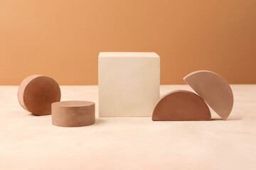 A set of geometric shapes and pedestals.Pastel colors.Empty space for placing objects.