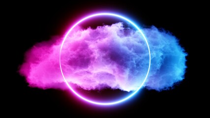 Obraz premium 3D rendering Cloud with Glowing Neon Lights on dark background