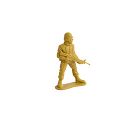 Toy soldiers isolated on white background. Old vintage toy soldiers