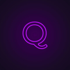 Bright Neon Font with fluorescent pink tubes. Large capital letter Q. Night Show Alphabet.