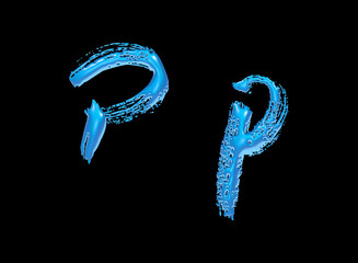 3d water alphabet, letter p, uppercase and lowercase, 3d illustration