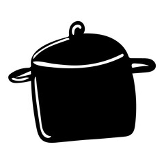Isolated black kitchen pot in cartoon minimal style. Cookware concept.