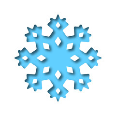 Vector blue snowflake in papercut style with inner shadow. Element for use in decorating illustrations.