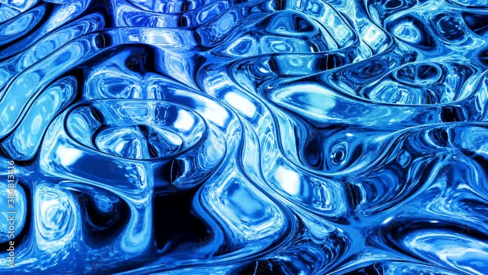 Poster looped abstract liquid background with wavy sparkling pattern on shiny glossy surface. viscous blue 