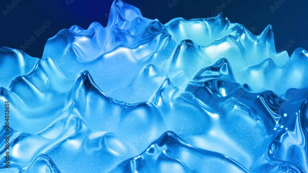 Poster looped abstract liquid background with wavy sparkling pattern on shiny glossy surface. viscous blue 